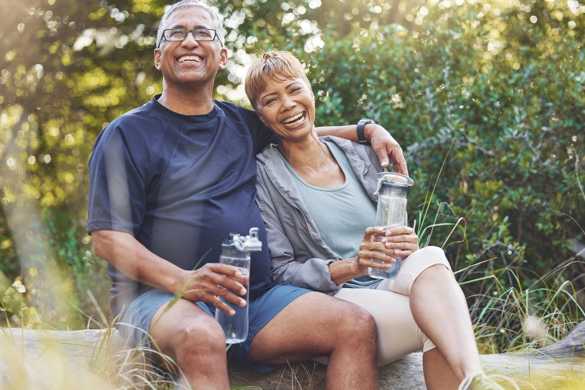A couple staying active outdoors